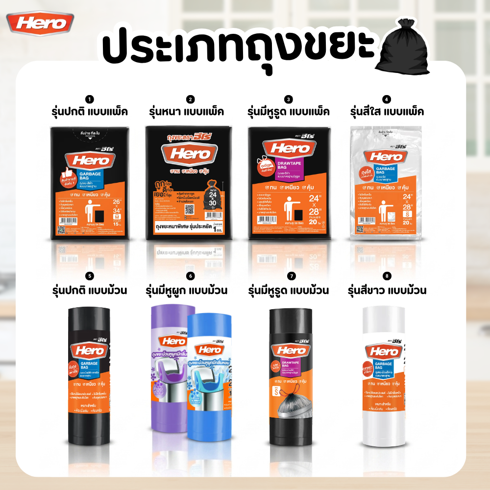 ถุงขยะ HERO สีดำ แบบมาตรฐาน เนื้อเหนียว คุณภาพดี หลาย ขนาด - รูปที่ 1