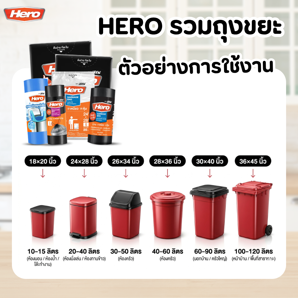 ถุงขยะ HERO สีดำ แบบมาตรฐาน เนื้อเหนียว คุณภาพดี หลาย ขนาด - รูปที่ 2